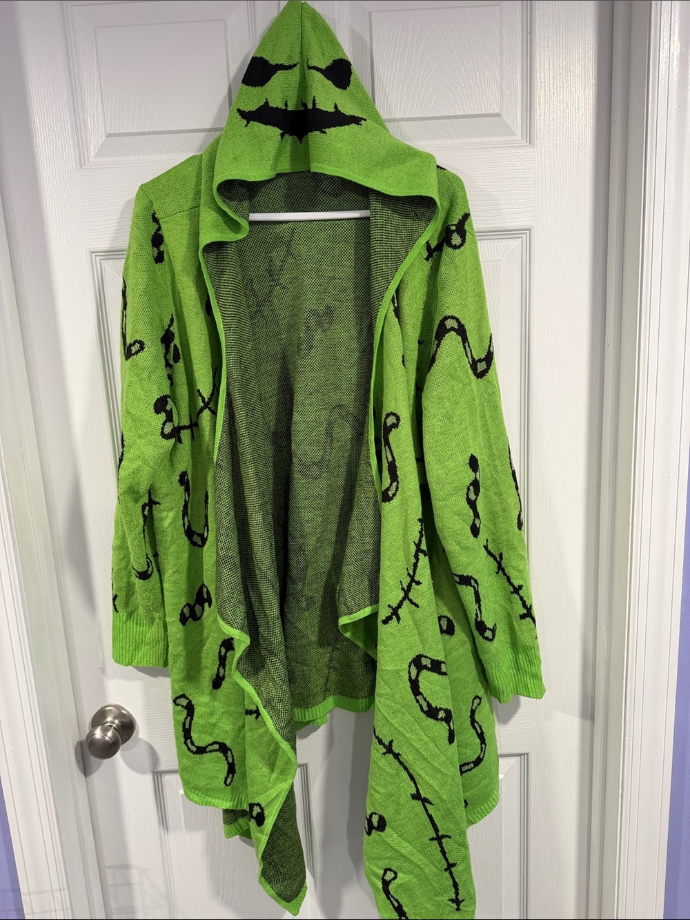 Oogie Boogie Hooded Open-Front Cardigan with Black Pattern